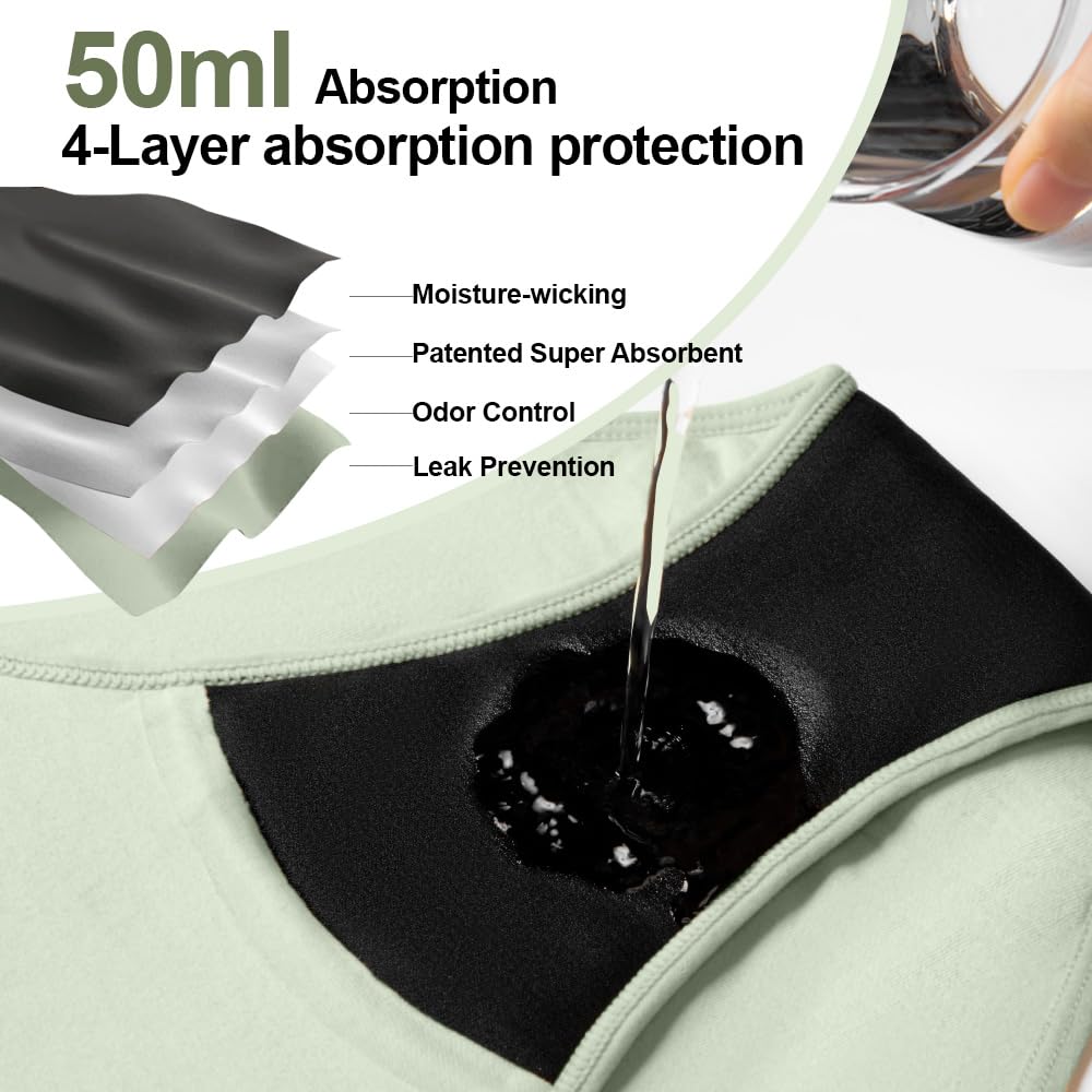 BATTEWA Incontinence Underwear for Women,Leak Proof Underwear Washable Absorbency Cotton Panties Bladder Leakage Protective 50ML(Beige,Large,3-Pack)