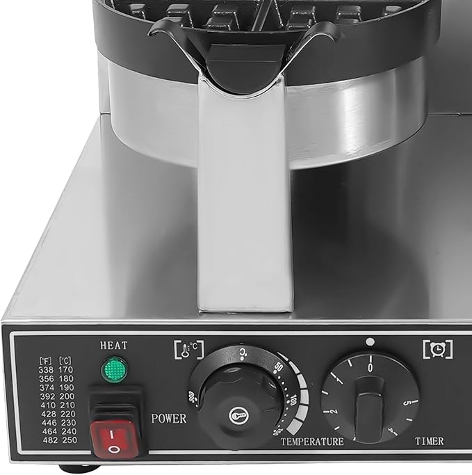 Waffle Maker Double Heads Waffle Iron Machine 2400W 110V Wafer Making Machine Stainless Steel Chaffle Maker with 180° Rotatable Handle Temperature and Time Control