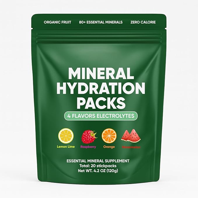 Mineral Hydration Pack - Organic Fruit Electrolyte Powder with 80+ Essential Minerals, Zero Calorie & Sugar, Four Flavors ...