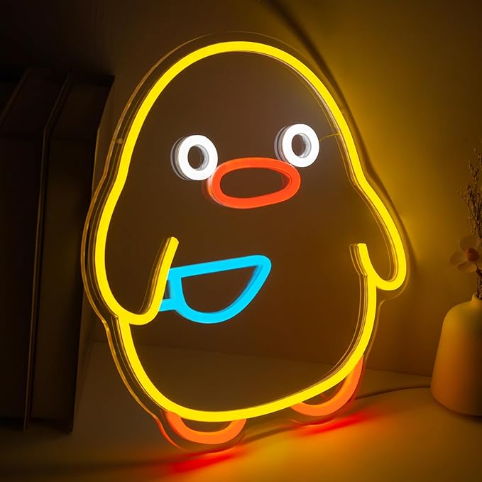 Duck Neon Sign, Dimmable Yellow Duck LED Night Light for Kids Room, Bedroom, Game Room, Living Room, Nursery, Play room & Pet Store Decor, USB Powered Animal Night Light, Party & Birthday Gift