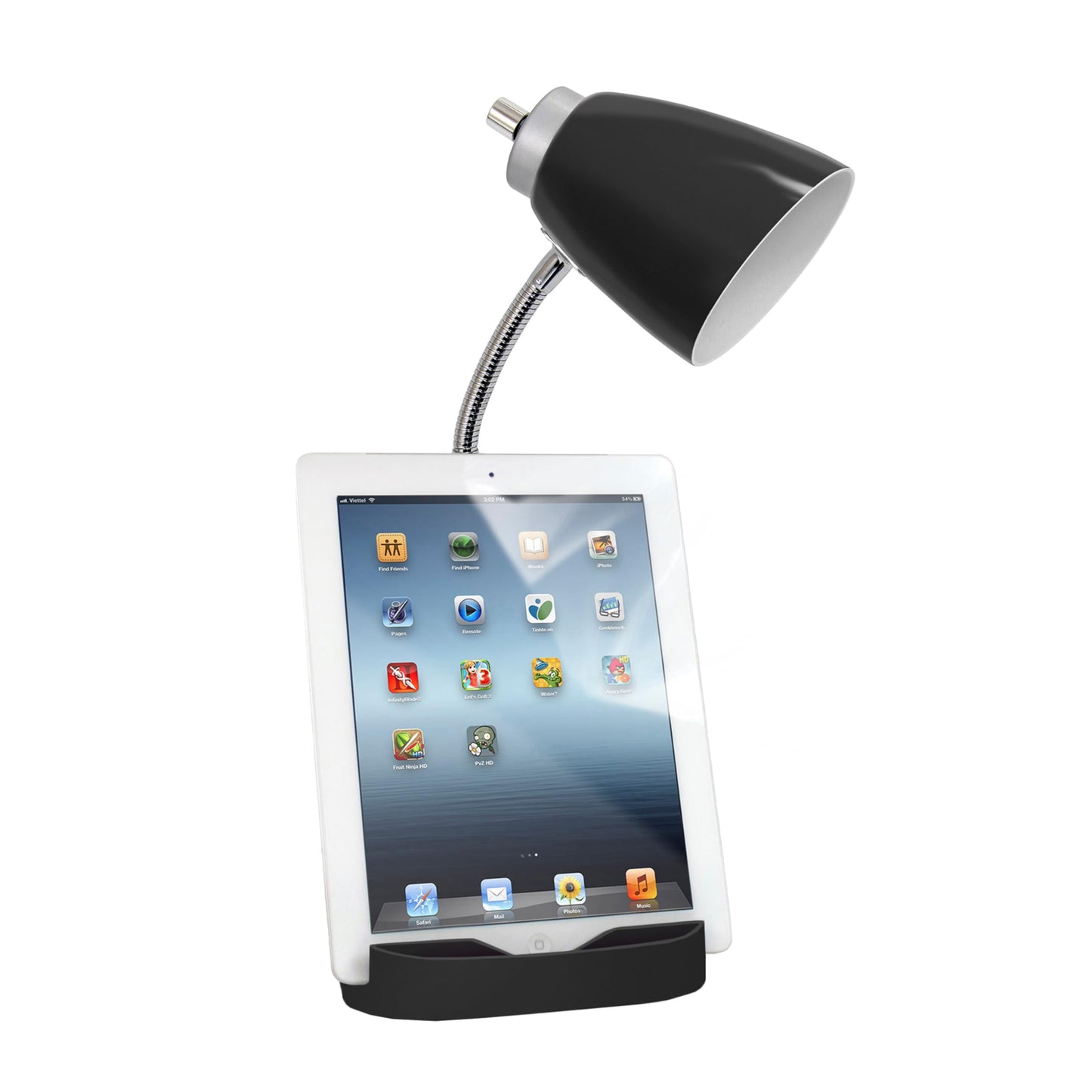 Simple Designs Gooseneck Desk Lamp with iPad Stand, Black, Model LD1094-BLK