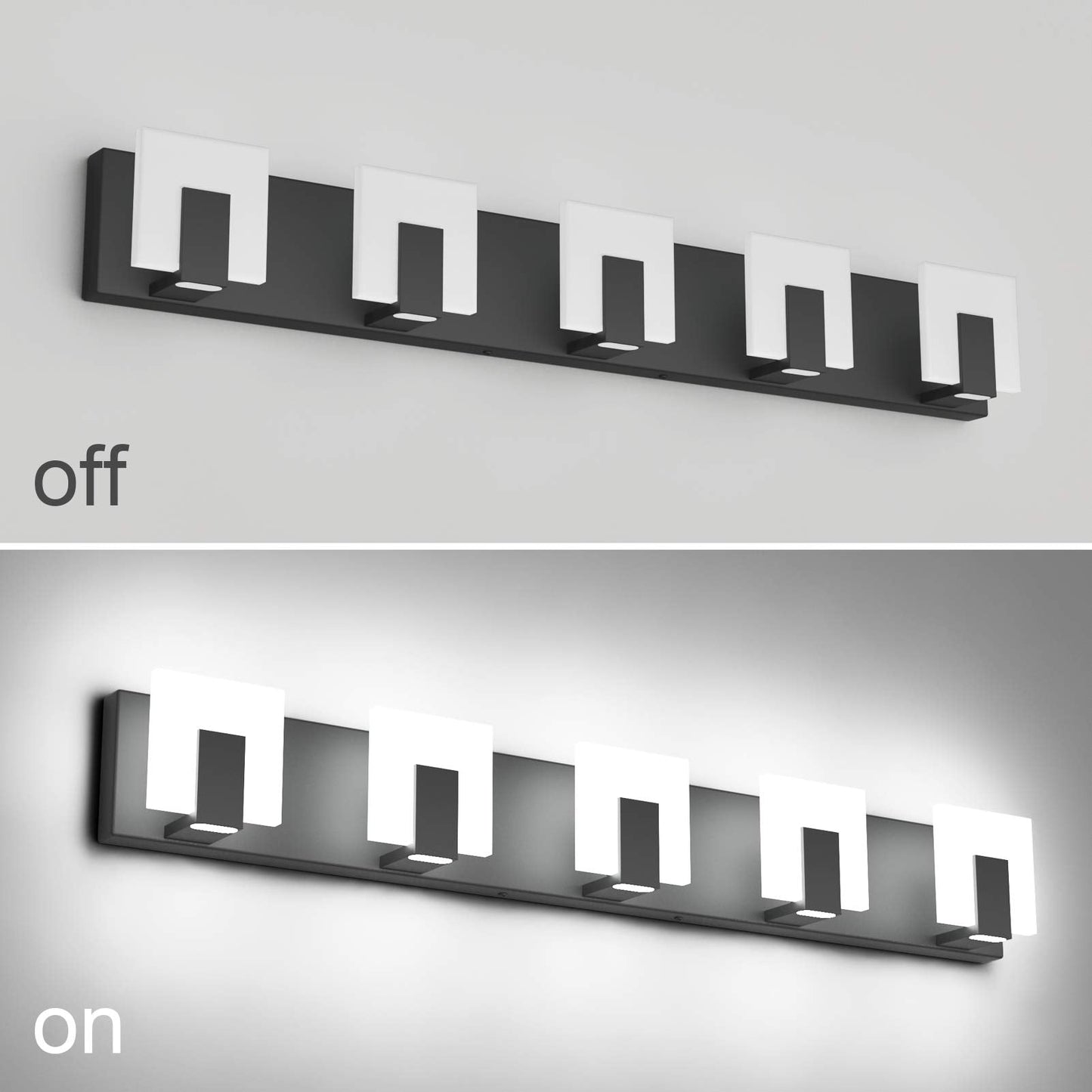Aipsun Modern Black Vanity Light - 5 Lights, Aluminum, Led, 6000K, Bathroom Wall Fixture Over Mirror