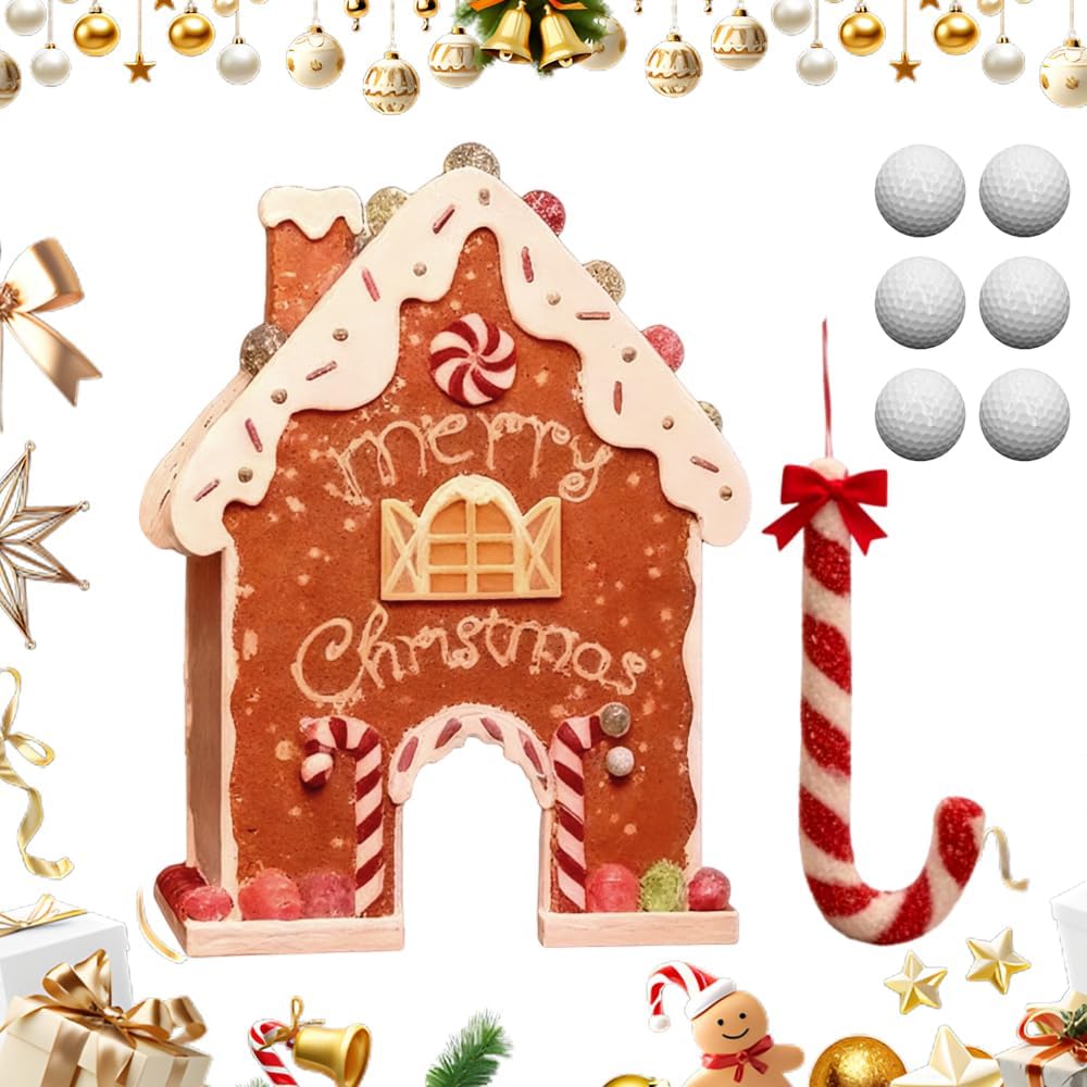 Gingerbread Golf Game Set, 2026 New Christmas Mini Golf Course with Candy Cane Clubs 6 Balls, Funny Indoor Gingerbread House Golf Game Kit for Family Holiday Party (1set 1balls)