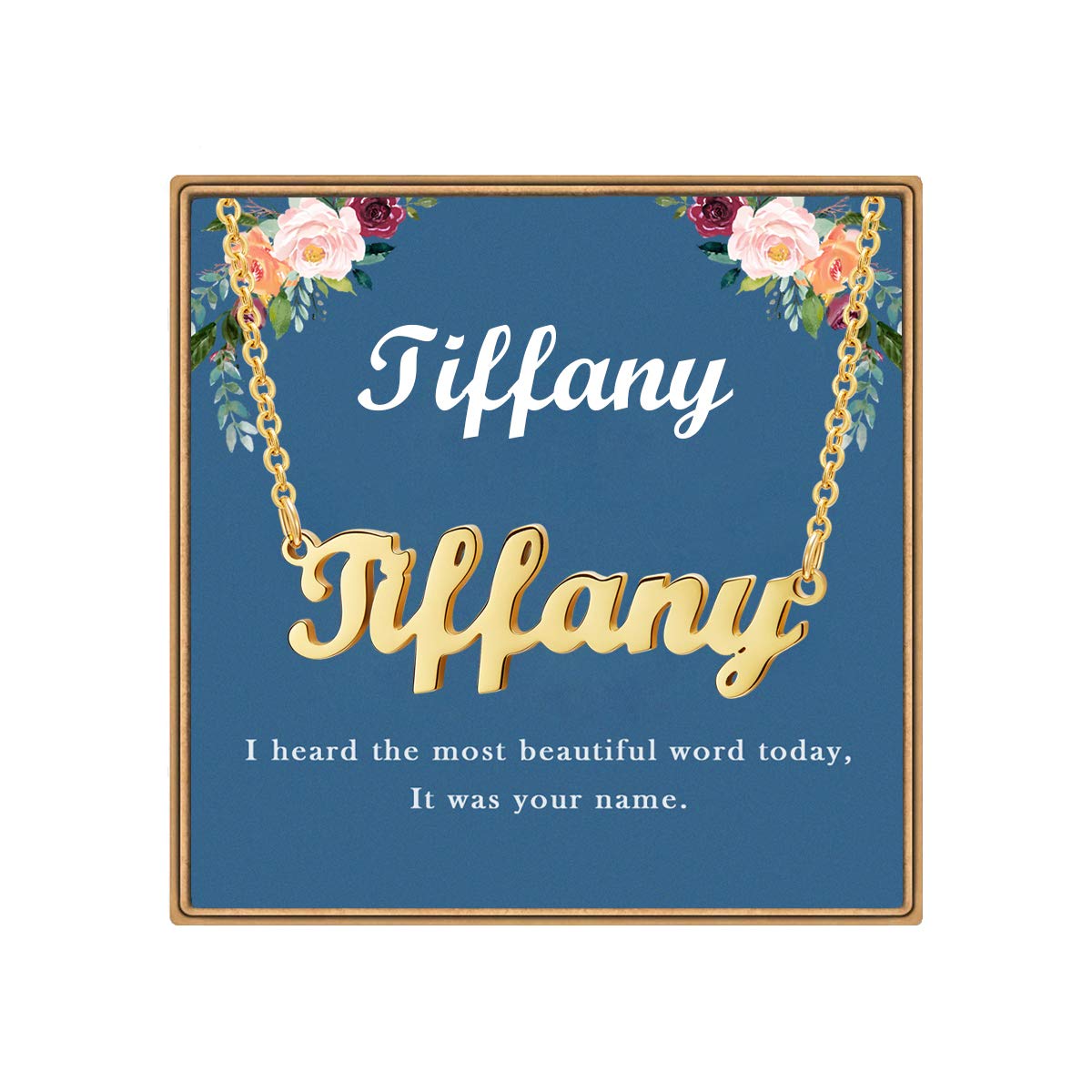 Ldurian Custom Name Necklace, Tiffany Name Plate Pendant Necklace Pre Gifts, Charm Necklaces Jewelry for Birthday Anniversary