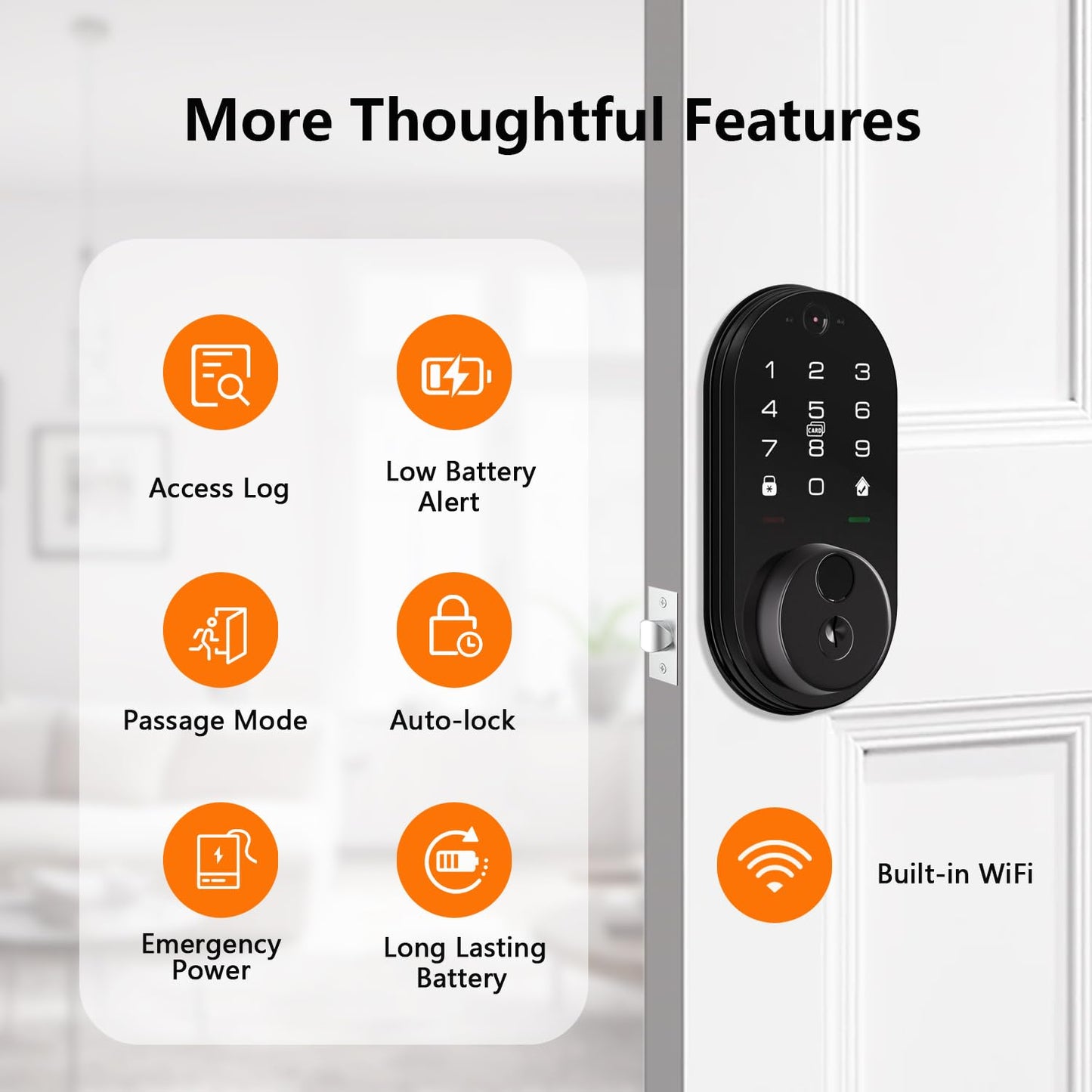 Jacchozhi Fingerprint Smart Lock with Camera, Keyless Entry Door Lock for Front Door, Video Smart Deadbolt with Doorbell, Built-in 2.4GHz WiFi,2-Way Audio, APP Control,IP54 Waterproof, 8 AA Batteries