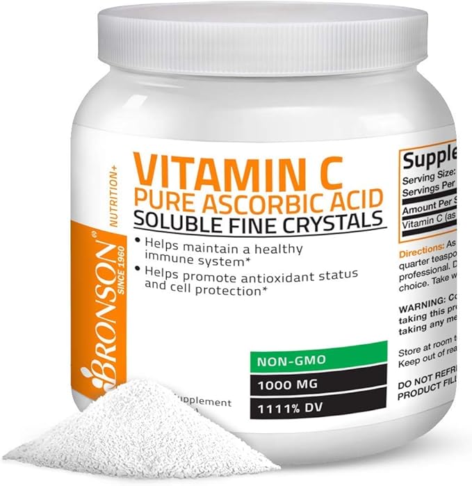 Bronson Probiotic 50 Billion CFU + Prebiotic with Apple Polyphenols & Pineapple Fruit Extract Vitamin C Powder Pure Ascorbic Acid Soluble Fine Non GMO Crystals