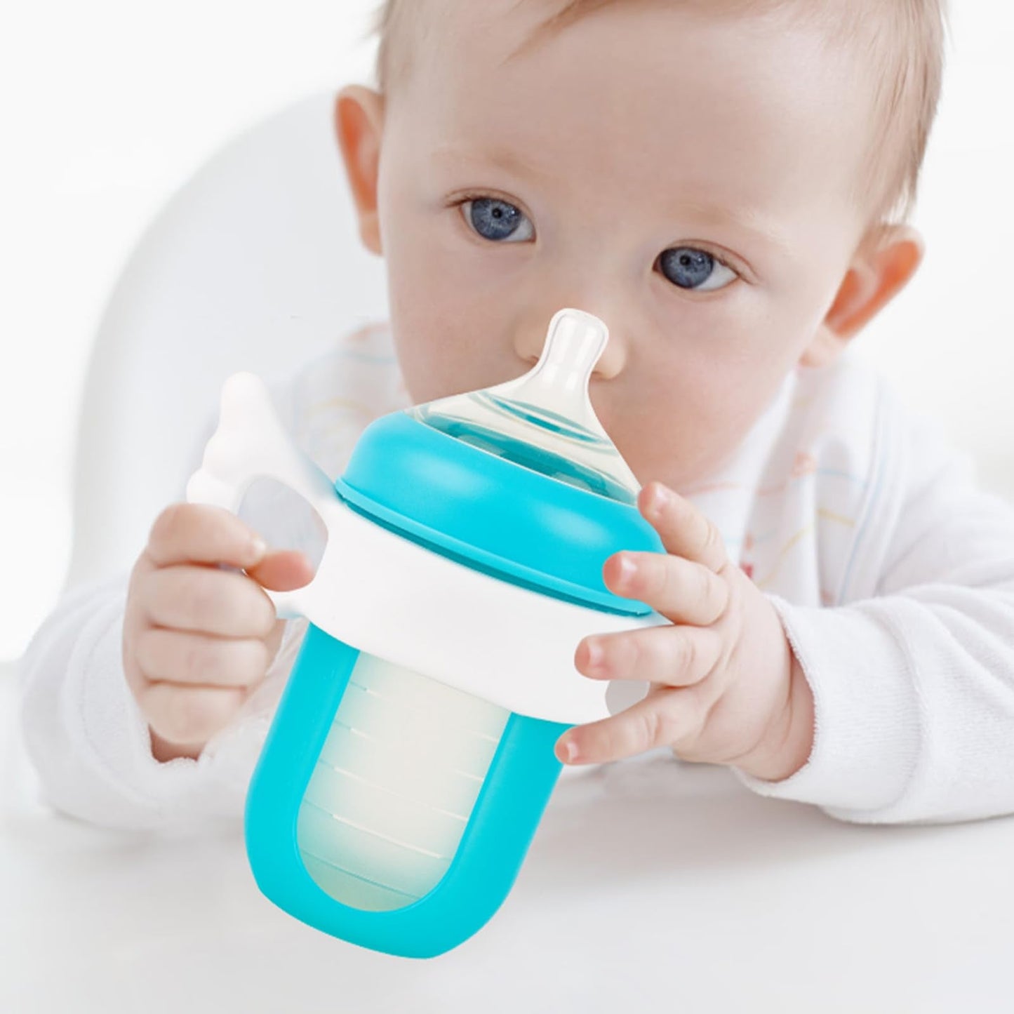 Baby Bottle Handles for Boon Nursh Reusable Silicone Pouch Baby Bottles, Easy Grip Silicone Bottle Holder for Self Feeding