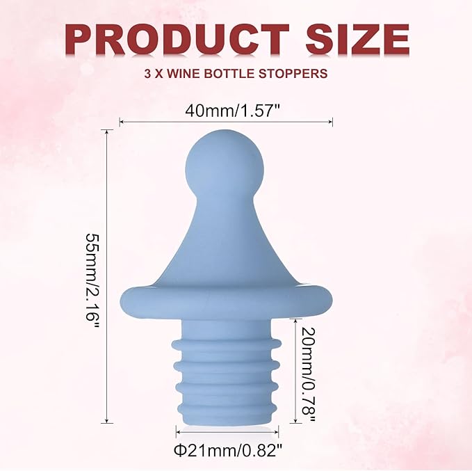 uxcell 3 Pcs Silicone Roof Shape Wine Stopper, Reusable Wine Stoppers Airtight Leak-proof Bottle Plug Liquor Saver with Beer Beverage Bottle Stopper for Bar Holiday Party, Light Blue