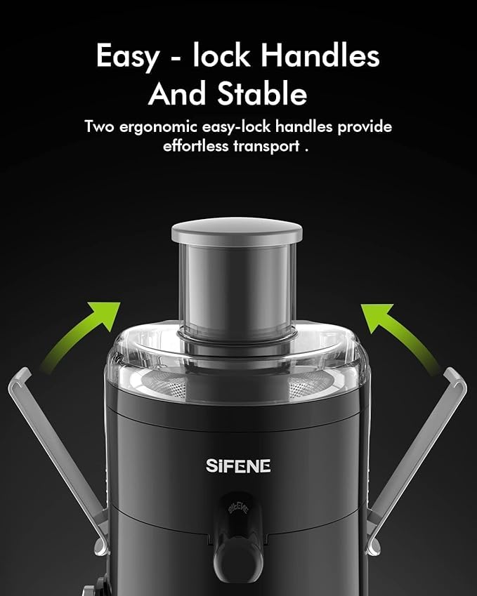 SIFENE Centrifugal Juicer Machine – Electric Juice Extractor for Home Use, Compact & Space-Saving, 2.5” Wide Feed Chute, 3-Speed Setting, Quiet Operation, Easy to Clean, BPA-Free, For Fruits & Vegetab