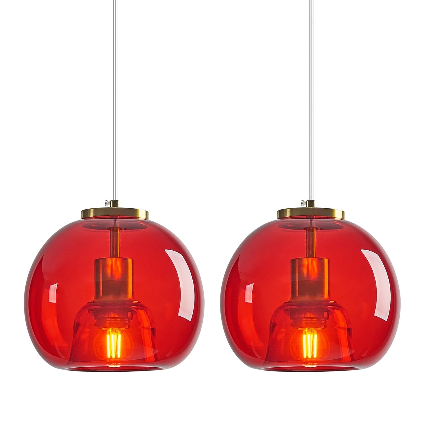 Lbsqj Red Glass Pendant Lights Kitchen Island Gold Hanging Light Fixture Glass Globe Pendant Light Modern Pendant Lighting For Kitchen Island Bedroom Dining Room (7.87  2 Pack)