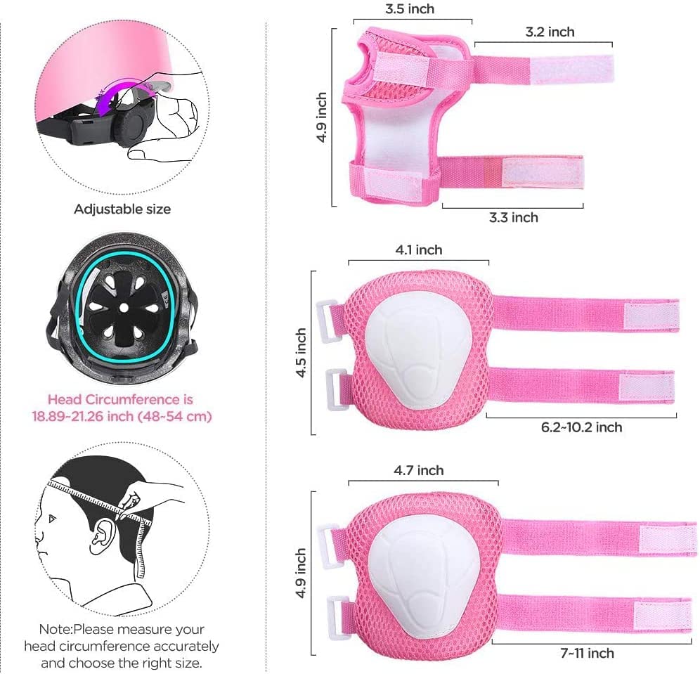 Adjustable Kids Helmet with Knee Pad, Elbow Pads & Wrist Guards - Toddler Bike Helmets for Ages 3-5, 5-8, 8-14 Years - Per...
