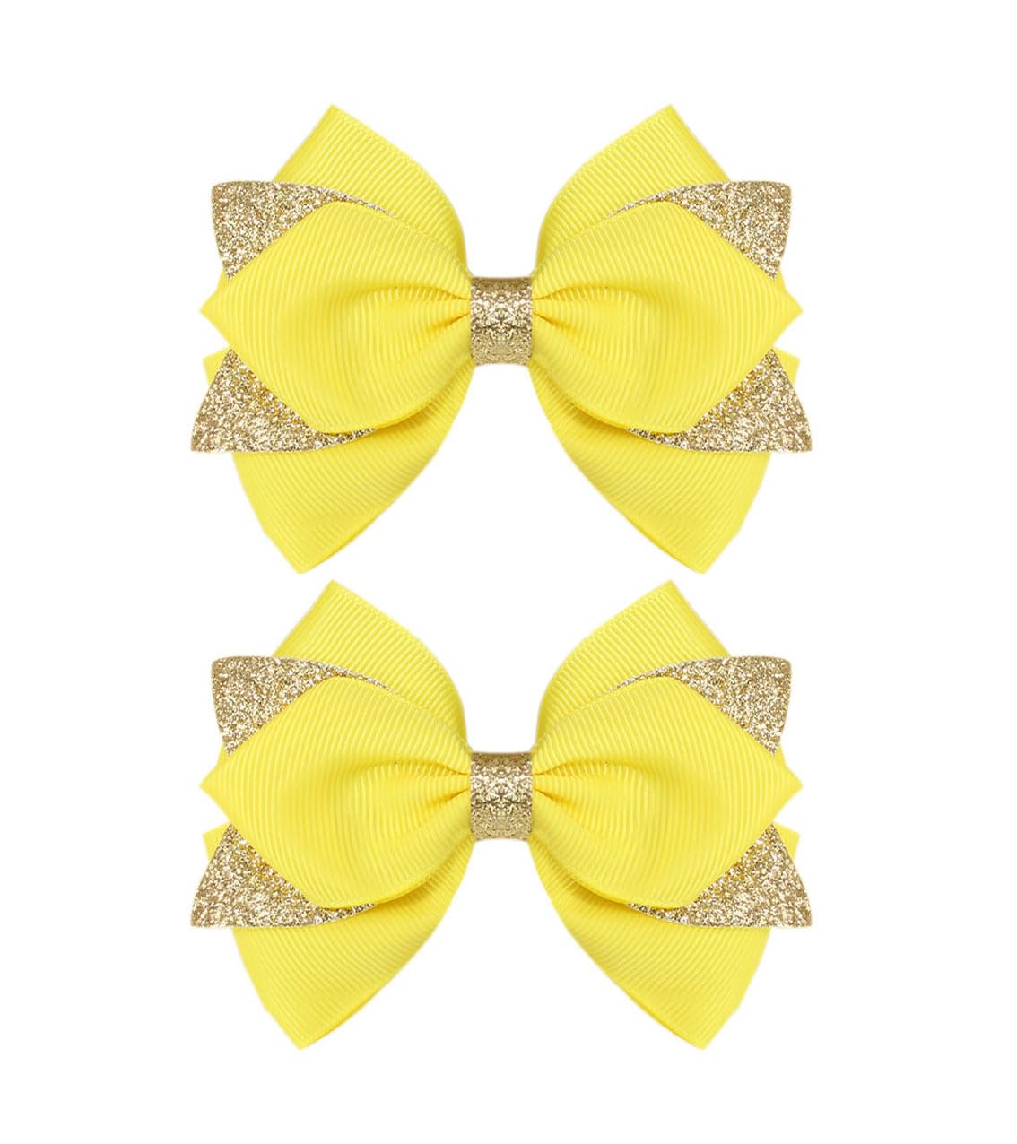 Koolgil 4-inch Glitter Hair Bow Clips Girls Sparkly Ribbon Bow Cheer Barrettes Alligator Hairpins for Baby Girls, Toddler, Kids