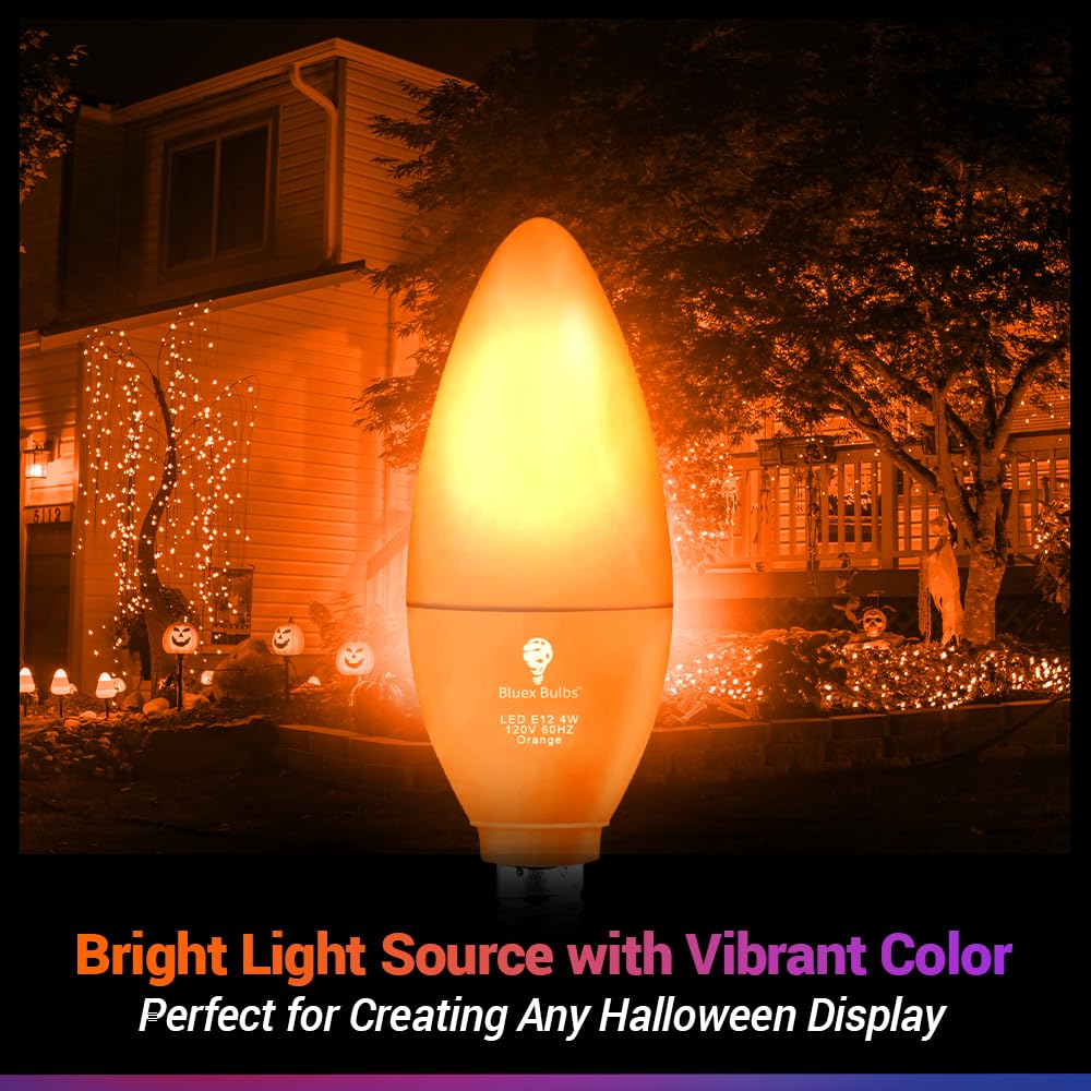 Bluex LED Candle Orange Light Bulb - 4W (40W Equivalent) - E12 Base - 6 Pack - Ideal for Party, Home, and Holiday Lighting