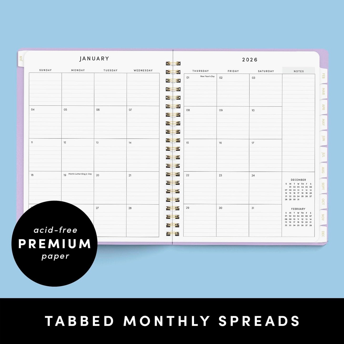 PAPERAGE 2026 Weekly & Monthly Planner, 12 Months (January 2026 - December 2026), 9.2 in x 11.2 in, Spiral Bound 2026 Planner with Weekly, Monthly & Yearly Views, Note Pages & Inner Pocket – Raspberry