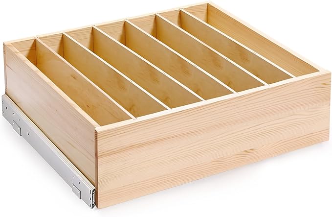 Pull Out Cabinet Organizer with Divider, 28''W×21''D×7''H Soft Close Wood Drawer for Kitchen Pantry, Finished, Heavy-Duty, Bottom Assembly (Wood Drawer Part Width is 27'')