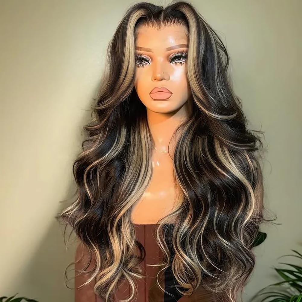 Kephare 250 Density FB/27 Balayage Highlight Ombre Lace Front Wig Human Hair 28 Inch Body Wave 13x4 HD Transparent Lace Front Wi