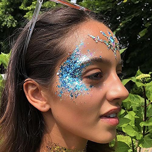 Mysense Royal Blue Body Glitter Gel, Singer Concerts Face Hair Glitter Makeup, Music Festival Rave Accessories, Chunky Gli...