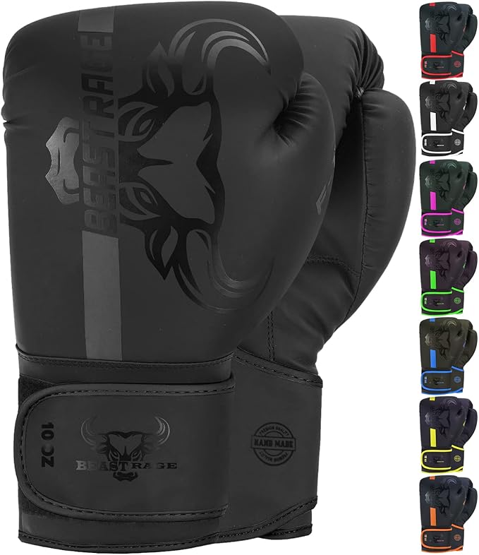 BEAST RAGE Boxing Gloves Muay Thai Kickboxing MMA Fight Bag Training Punch Hitting Workout Men Women Sparring Fitness Mitt...