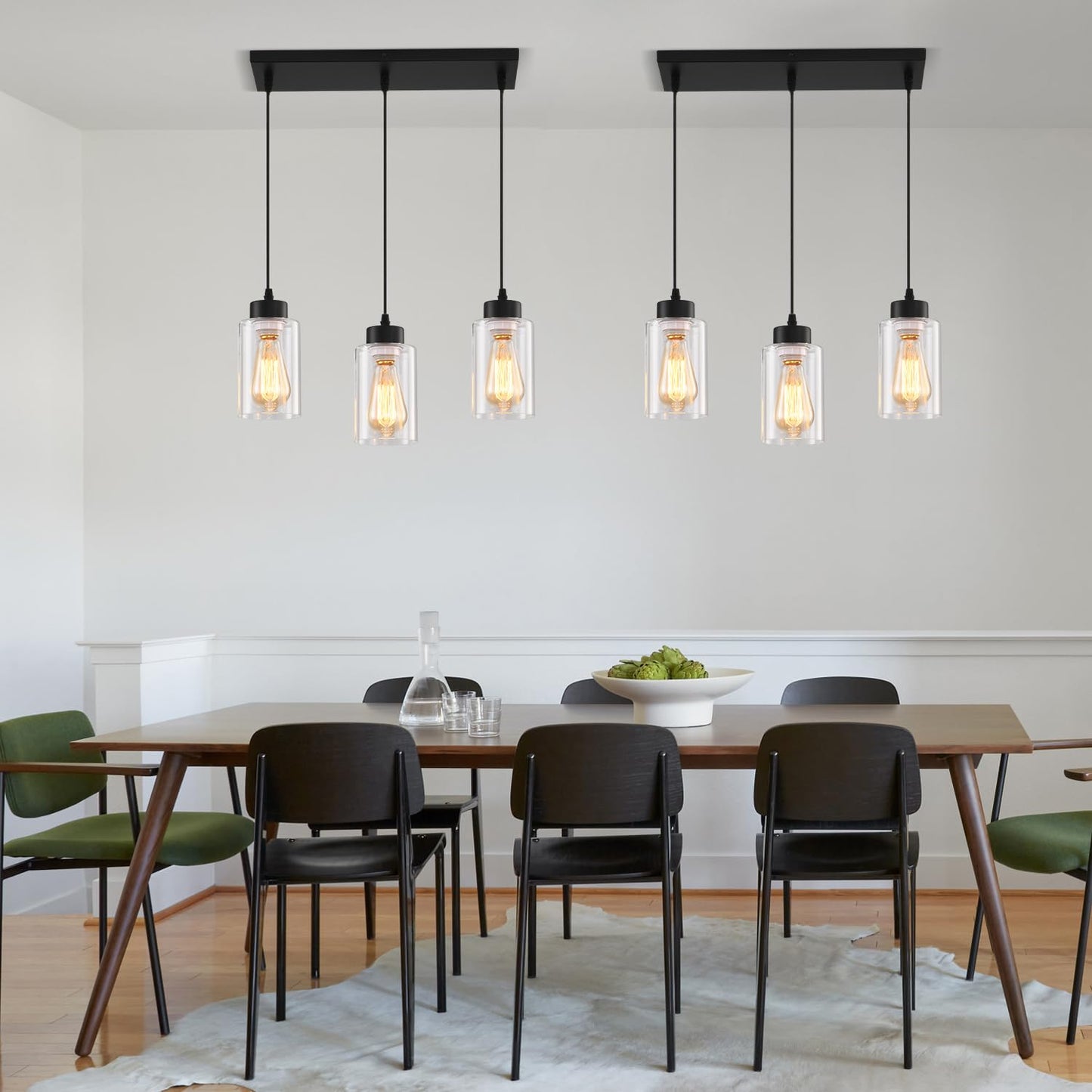 Cafulam Black Chandelier Farmhouse Light Fixtures Over Table  Dining Room Light Fixture Kitchen Island Lighting Chandeliers Modern Pendant Light With Clear Glass Shade Industrial Hanging Lighting