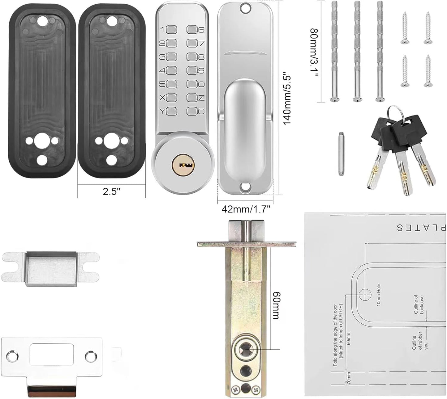 MeHiMe Mechanical Keyless Door Lock - No Electronic, Easy to Install, Keypad Handle for Garage, Hotel, Office, Warehouse