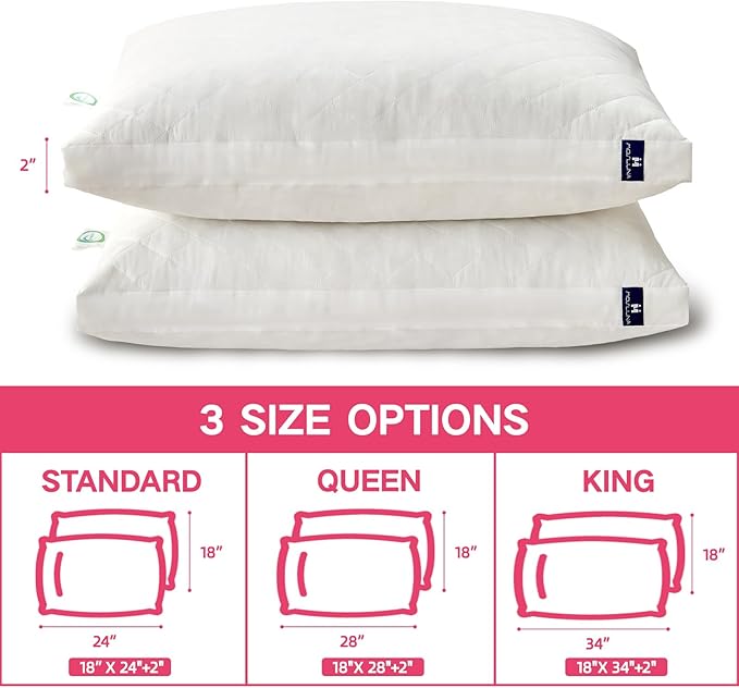 Memory Foam Pillows King Size Set of 2, Gusseted Bed Pillow for Sleeping, 2 Pack Adjustable Pillow for Side, Back or Stomach Sleepers (20 x 36 in, White)