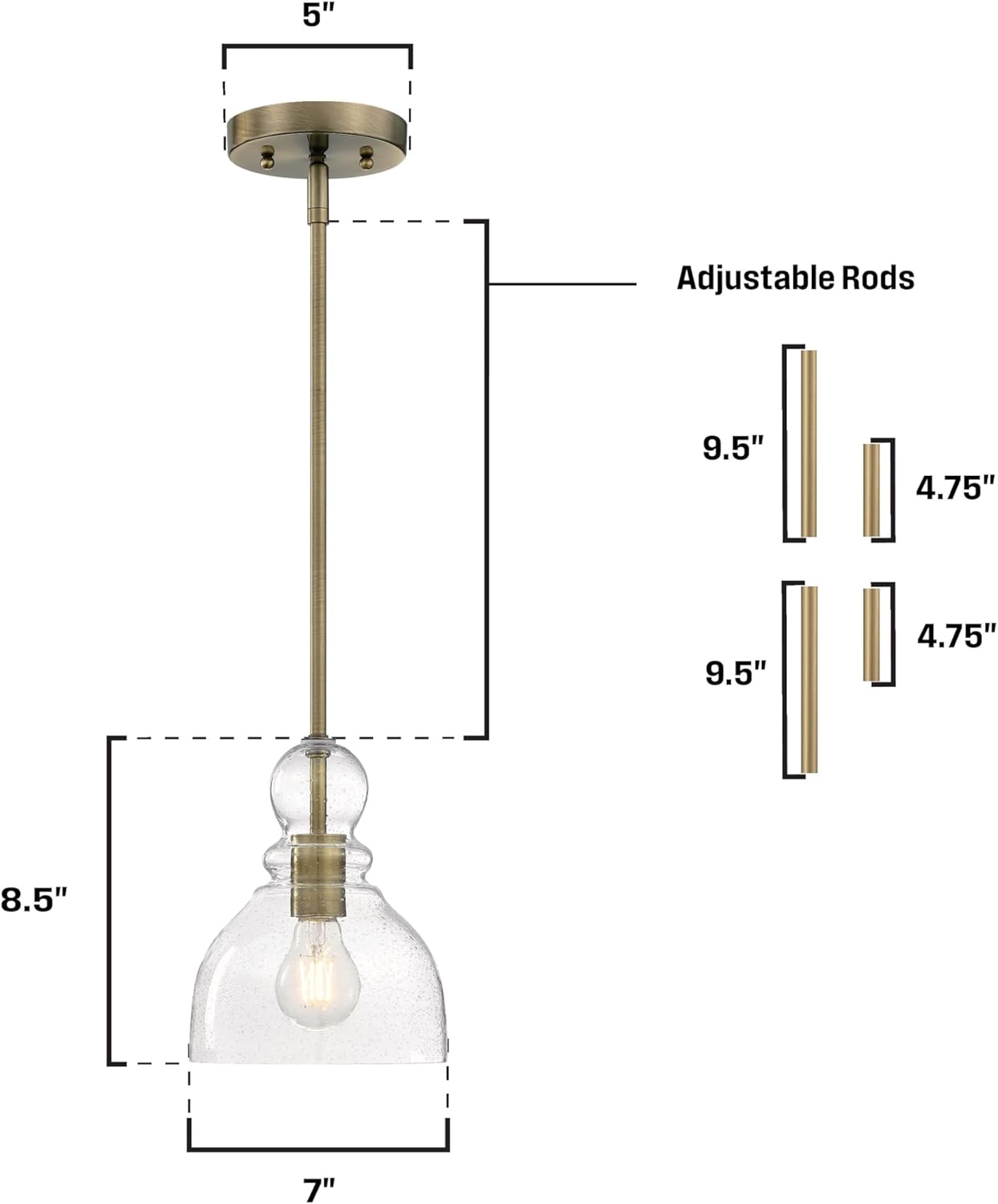 Westinghouse Lighting 6134500 Fiona Traditional One Light LED Indoor Mini Pendant, Antique Brass Finish, Clear Seeded Glass