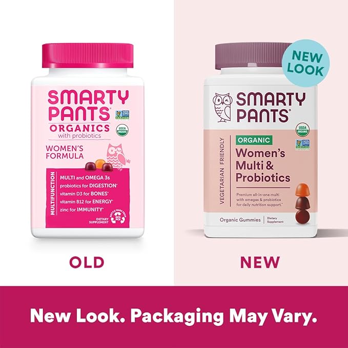 SmartyPants Organic Women's Multivitamin Gummies Bundle: Biotin, Omega 3, Vitamin D3, B12, Folate + Masters Formula for Women 50+ with Lutein, Zeaxanthin, CoQ10, 120 Count
