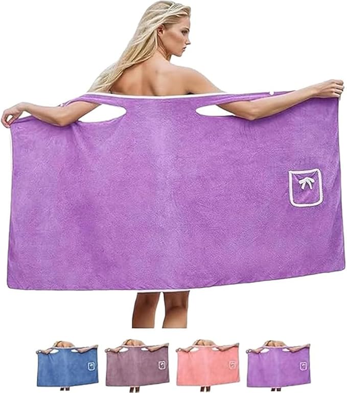 FEELNOW Plus Size Women's Wearable Shower Skirt，Wearable Halter Bath Towels for Women, Glow Wrap Towel with Straps, Water ...