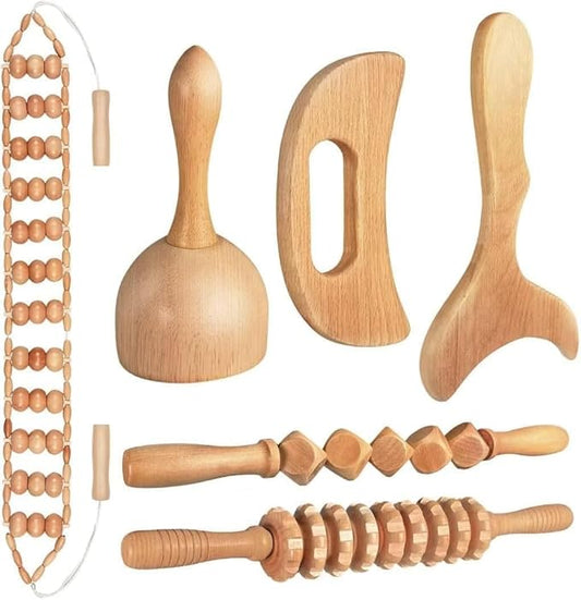 10-in-1 Wood Therapy Massage Tools Gua Sha Wooden Massager for Body Shaping Massage Tool Set Wood Therapy Tools for Reliev...