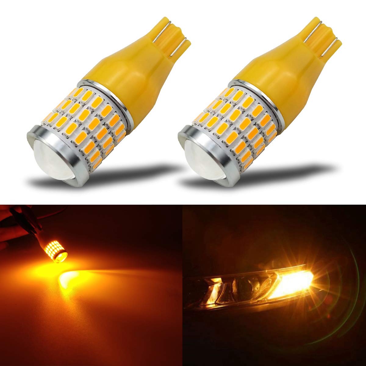 iBrightstar LED Bulbs, 921 T15 912 W16W, Super Bright Projector, Amber Yellow, for Turn Signal Blinker Lights