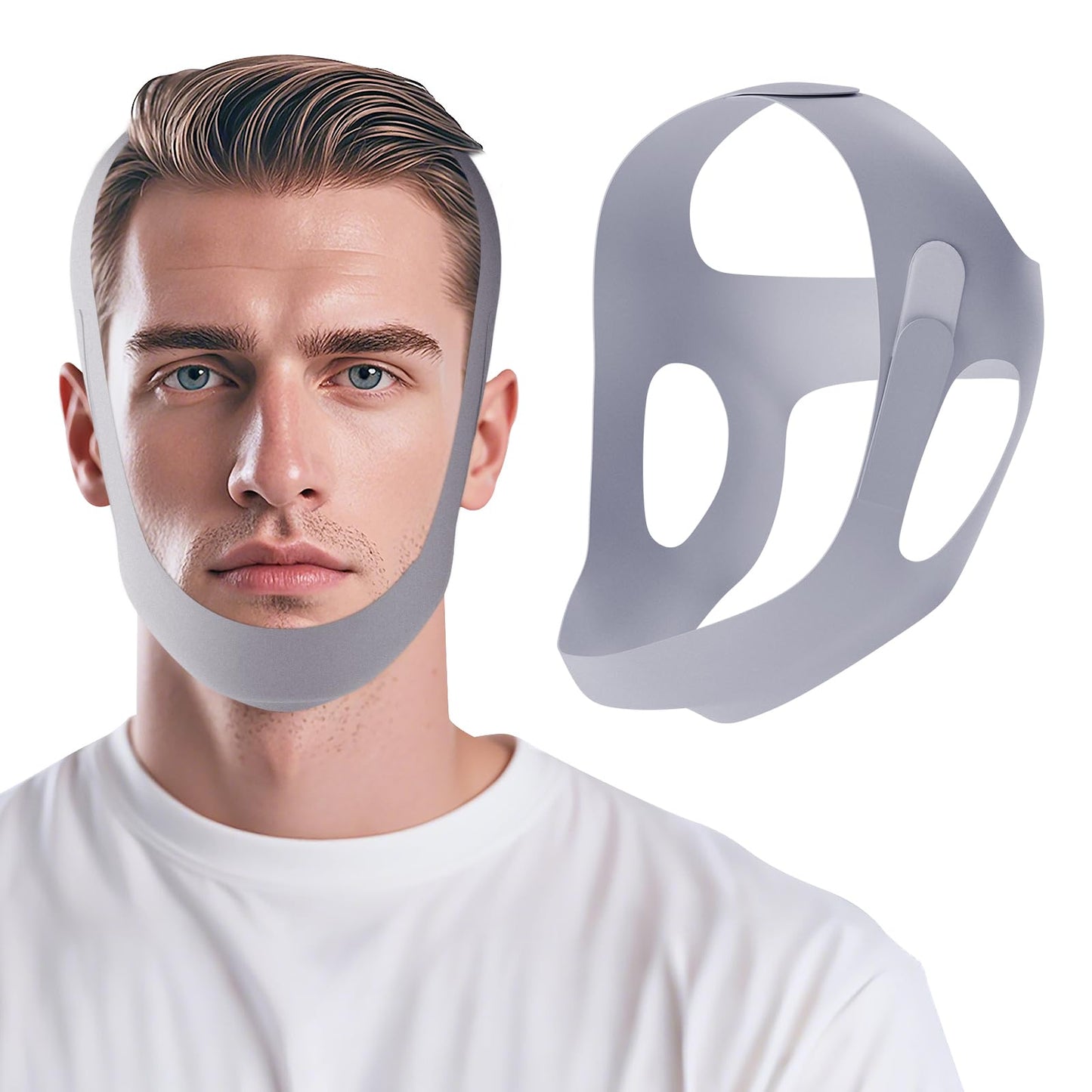 OHELEEP Anti Snore Chin Strap for CPAP Users, Snore Stopper Adjustable, Chin Strap for Sleeping Comfortable Stop Snoring Solution, Anti Snoring Devices Breathable and Reusable, Gray, M