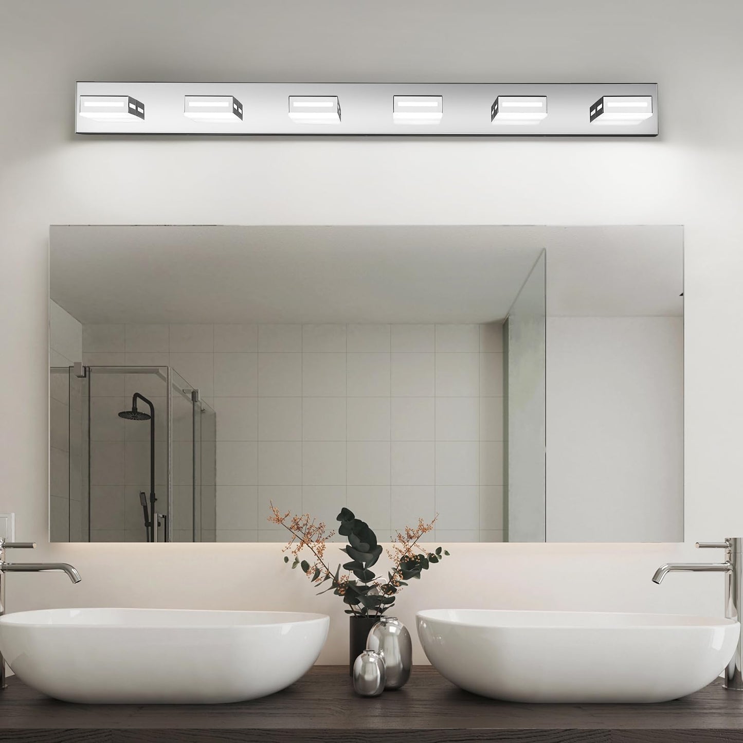 Donrao 48-Inch 6-Light Led Modern Chrome Bathroom Vanity Light Fixtures Over Mirror  Bathroom Lighting Fixtures With Cool White 6000K  Rotatable Vanity Wall Lights For Bath Restroom Powder Room