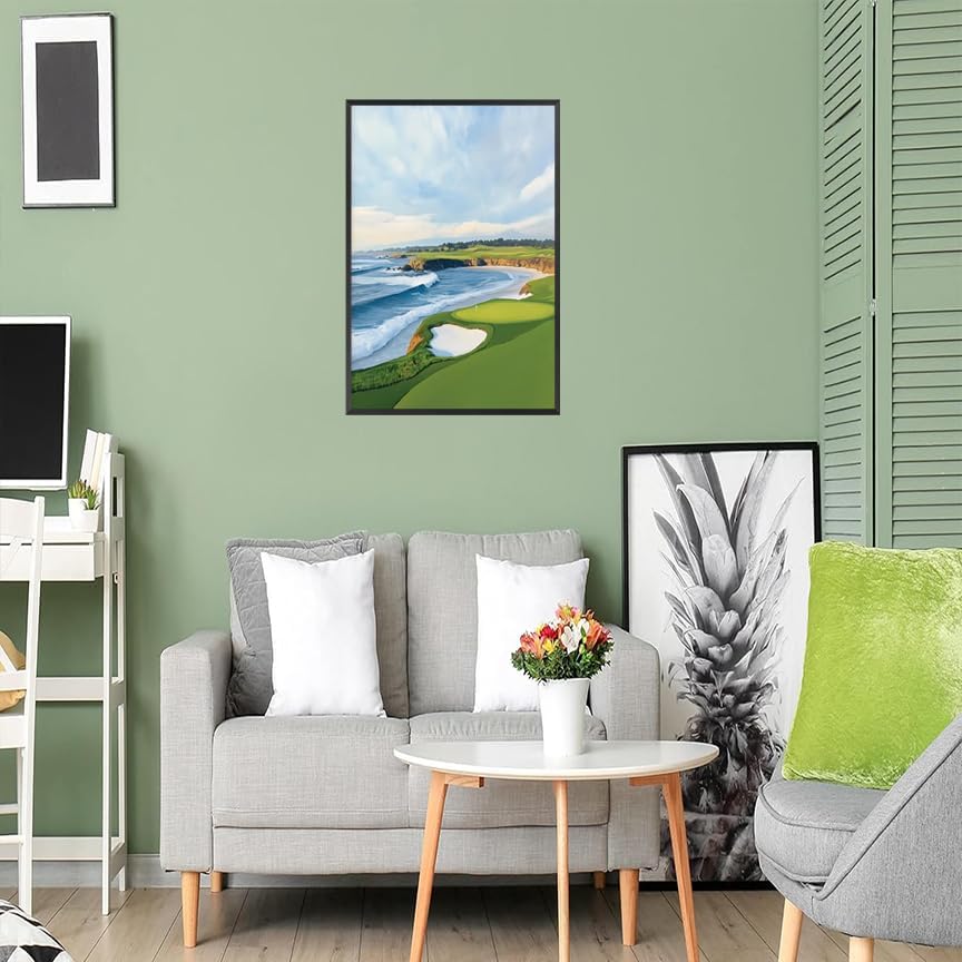 Coastal Golf Course Poster Summer Golf Landscape Wall Art Trendy Sporty Aesthetic Illustration Prints Painting For Living Room Bedroom Office Wall Decor 12x16in Unframed
