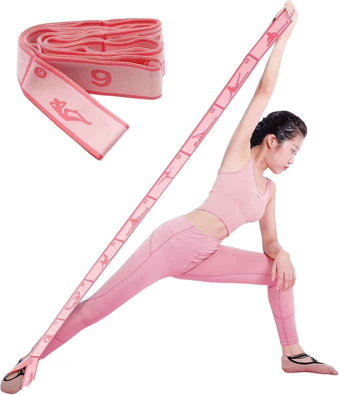 Elastic Yoga Stretching Strap with 9 Loops Pattern Guide, Stretch Straps for Pilates, Dance, Gymnastics Physical Therapy, ...