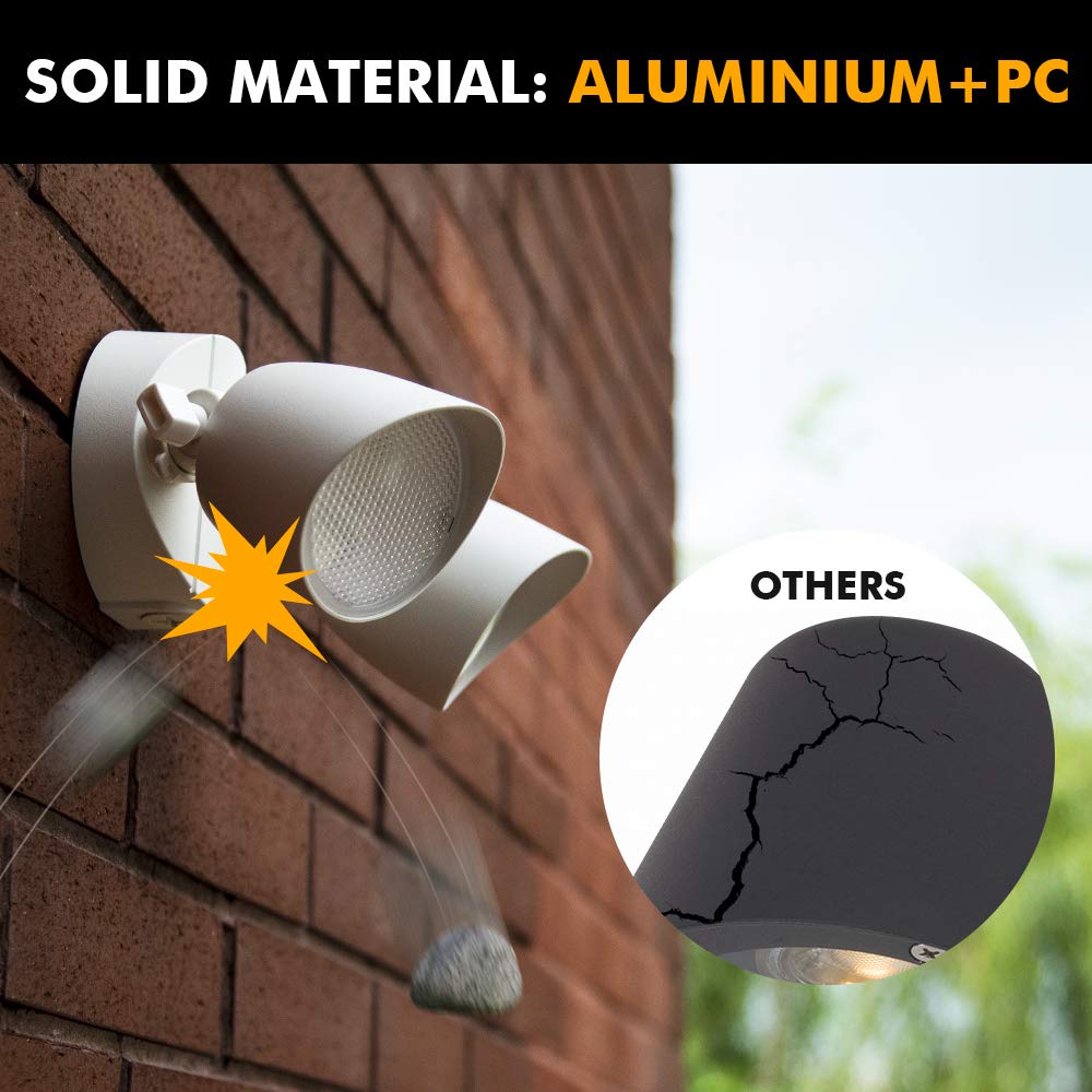 LUTEC Dual-Head Flood Light, 2500 Lumen, 32 Watt, Waterproof, Full Metal, White, Model 6222W-D2D