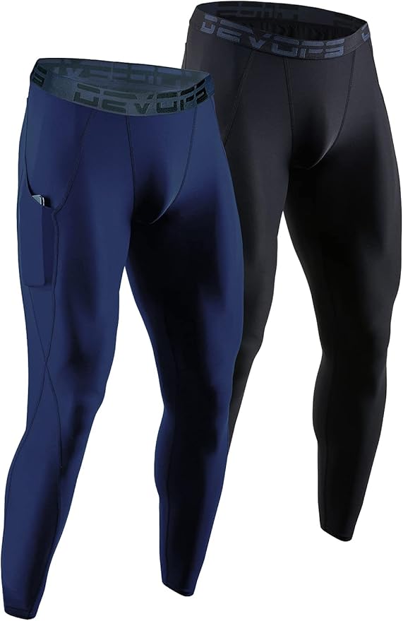 DEVOPS 2 or 3 Pack Men's Thermal Compression Pants, Athletic Leggings Base Layer Bottoms