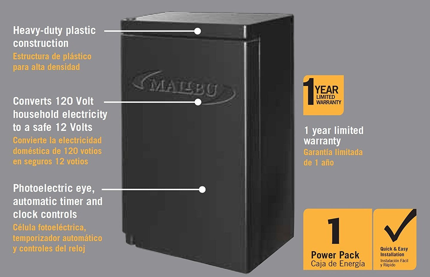 Malibu 45W Power Pack with Sensor & Weather Shield for Low Voltage Landscape Lighting, 120V Input, 12V Output, Black, Model 8100-9045-01