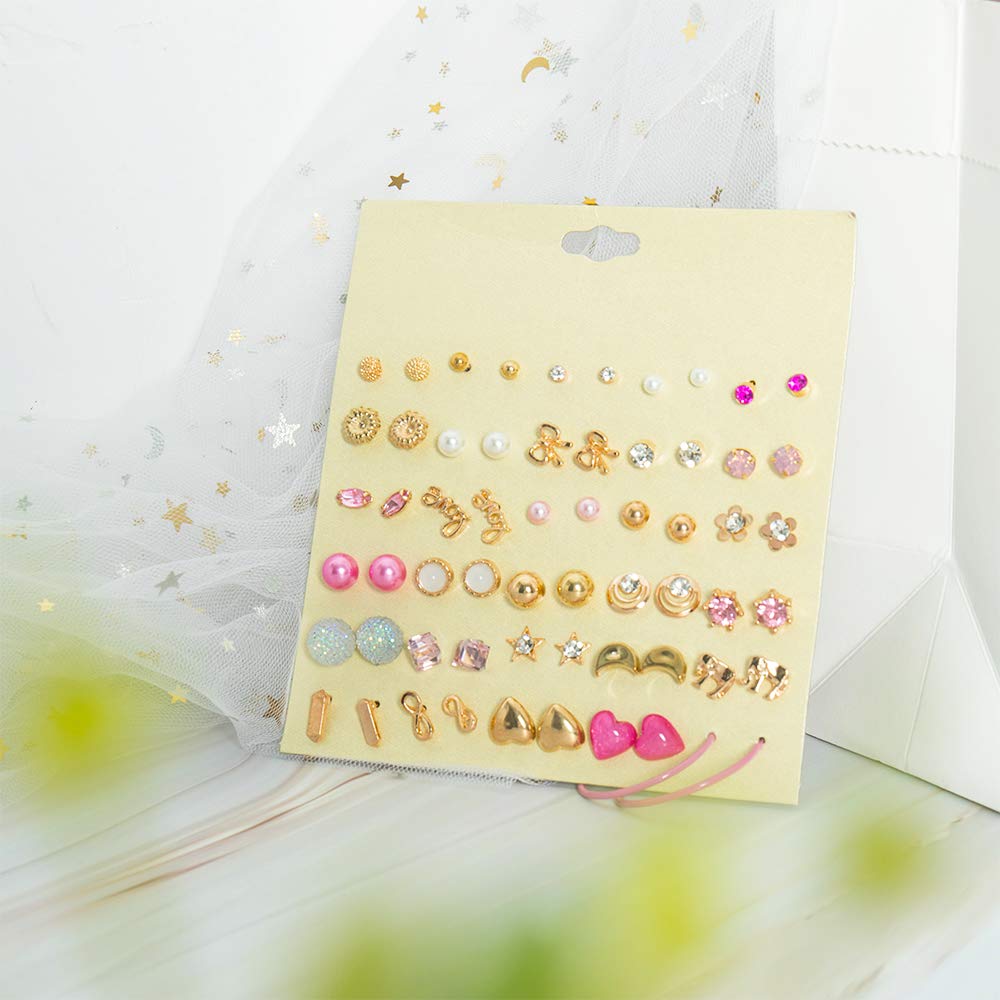 NEWITIN 60 Pairs Multicolor Jewelry Set for Women Fashion Costume Jewels Multicolor Plated Earrings Studs Earrings Colorful CZ J