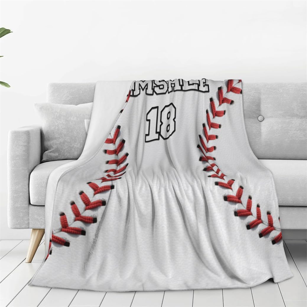 Baseball Themed Sofa Bedding Travel Throw Blanket Personalized Baseball Themed Throw-Blanket Customized Name Sports Enthusiasts Bed Blankets Gifts Custom Home Decor for Ball Sport Lovers