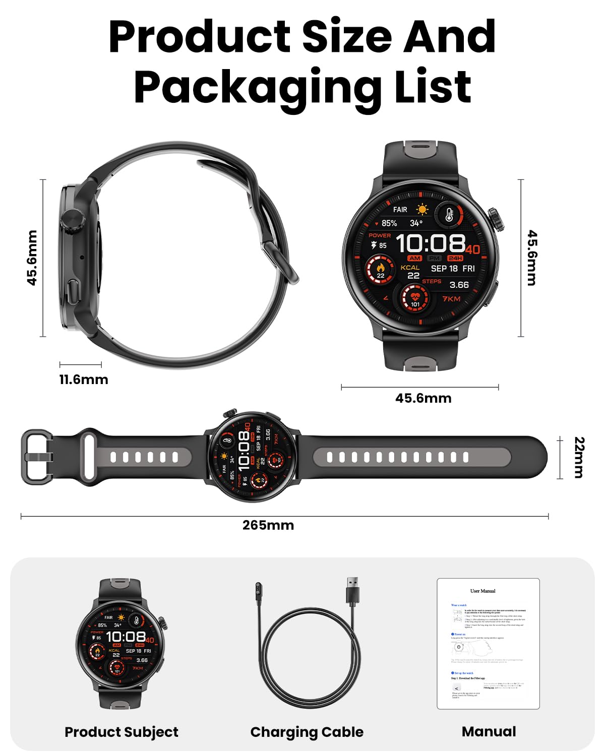 Mingdaln Smart Watch GPS, 1.43" AMOLED Screen Smart Watch for Men/Women Fitness Tracker, Military Smartwatches Compass，Compatible with Android & iOS (Bluetooth Call Answer/Dial), Multiple Sports Modes