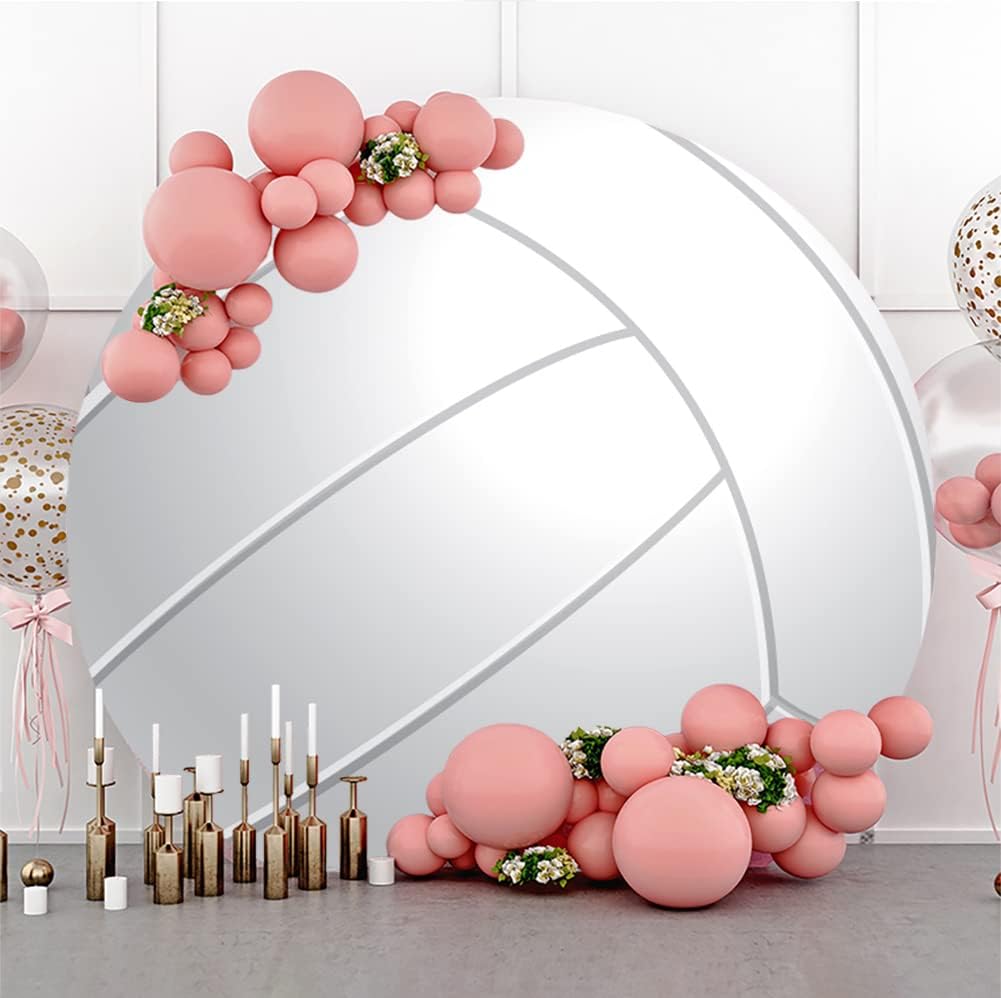 Leyiyi 5.5x5.5ft Abstract White Volleyball Round Backdrop Cover Polyester Outdoor Sports Themed Photography Background Volleyball Party Photo Backdrop Boys Girls Birthday Party Deecorations Banner