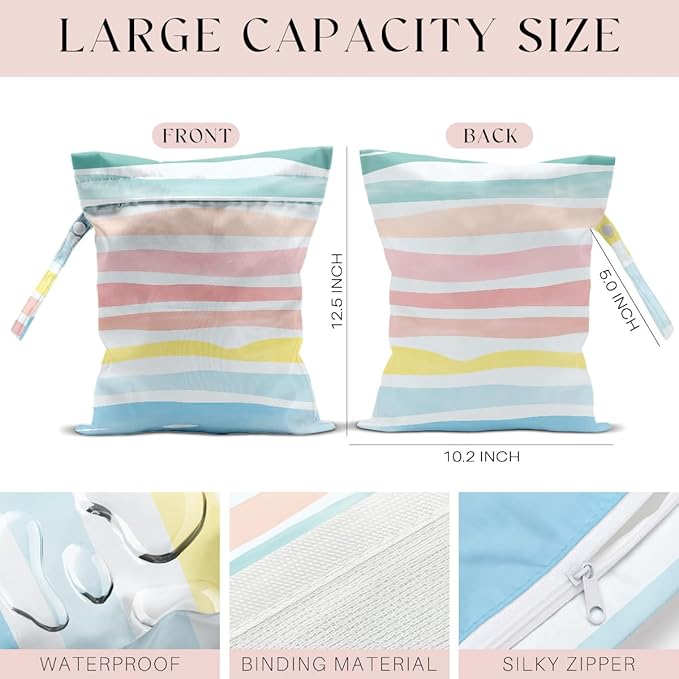 4 Pack Wet Bag for Swimsuit, Beach Travel Essentials Wet Dry Bag, for Sunscreen Toiletry Dirty Clothes Yoga Gym Diaper, Friend Summer Beach Vacation Gifts. Starfish, waves