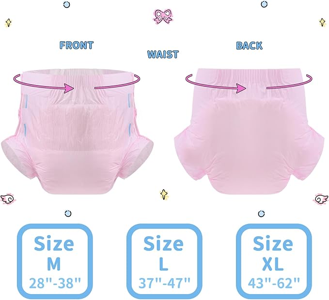CutiePlusU Disposable Adult Diaper Heavy Absorption Dry Surface Adult Diapers All Night- Pink 10 Pieces