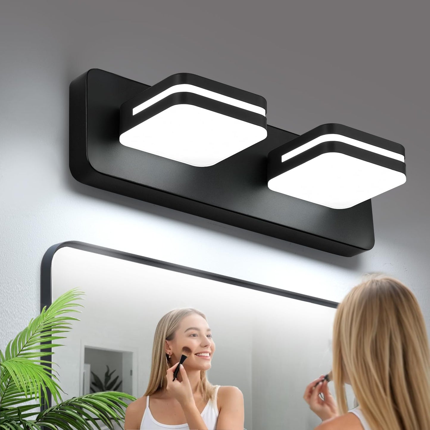 360° Rotate LED Dimmable Bathroom Vanity Light Fixtures, 1000LM Acrylic Matte Black Vanity Lights for Bathroom, Modern Wall Lighting Fixtures Over Mirror Kitchen Living (Natural White Light 5000K)