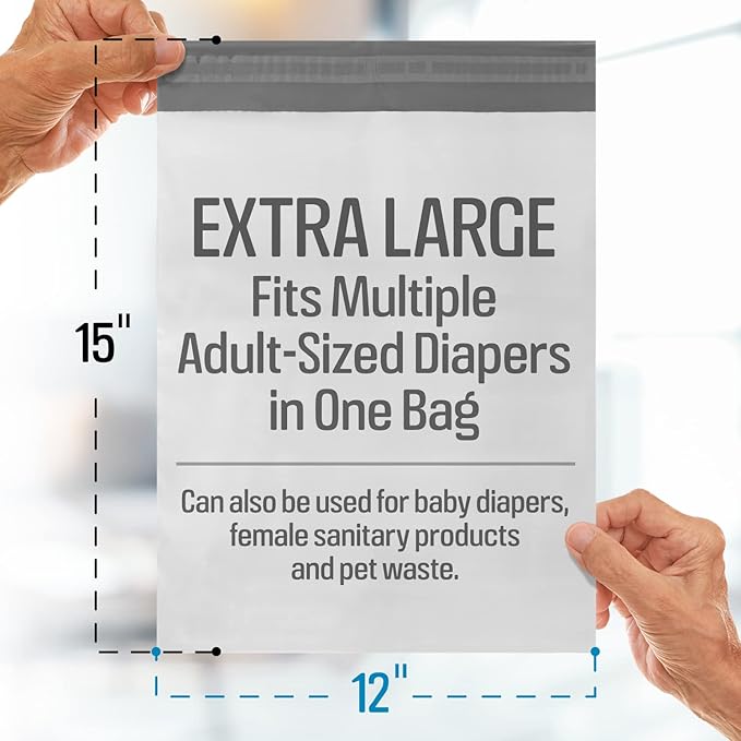IMPRESA Disposable Adult Diaper Bags - 75-Pack, 12 x 15 in, Unscented - Odor-Proof, Leak-Proof & Tear-Resistant - Extra-Thick Bags for Adult Diapers & Incontinence Pads