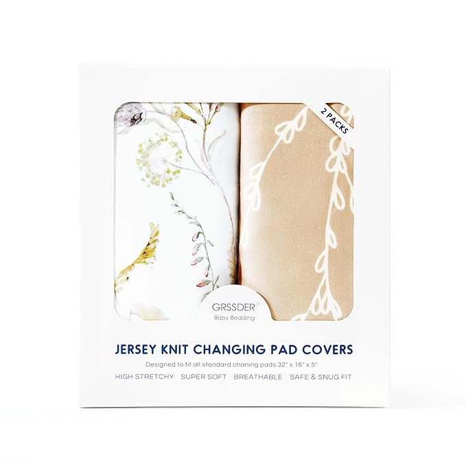GRSSDER Stretch Ultra Soft Jersey Knit Changing Pad Cover Set 2 Pack, Change Table Pad Covers Fit 32"/34" x 16" Pads Safe and Snug, Dream