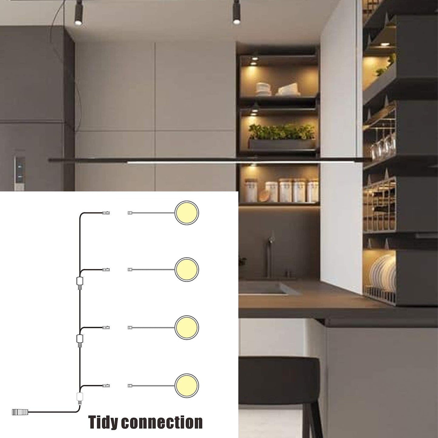 WOBANE LED Puck Lights Kit, Dimmable Under Cabinet Lighting, 700lm, 2700K Warm White, 4 Pack, Silver Housing, Model CS211