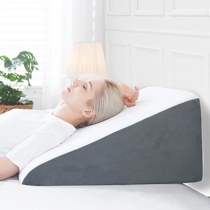Sasttie Wedge Pillow for Sleep Apnea, 12 Inch Memory Foam Bed Wedge Pillow for Acid Reflux Relief, 30 Degree Triangle Incline Pillow Wedge for Sleeping with Removable Cover, Dark Grey