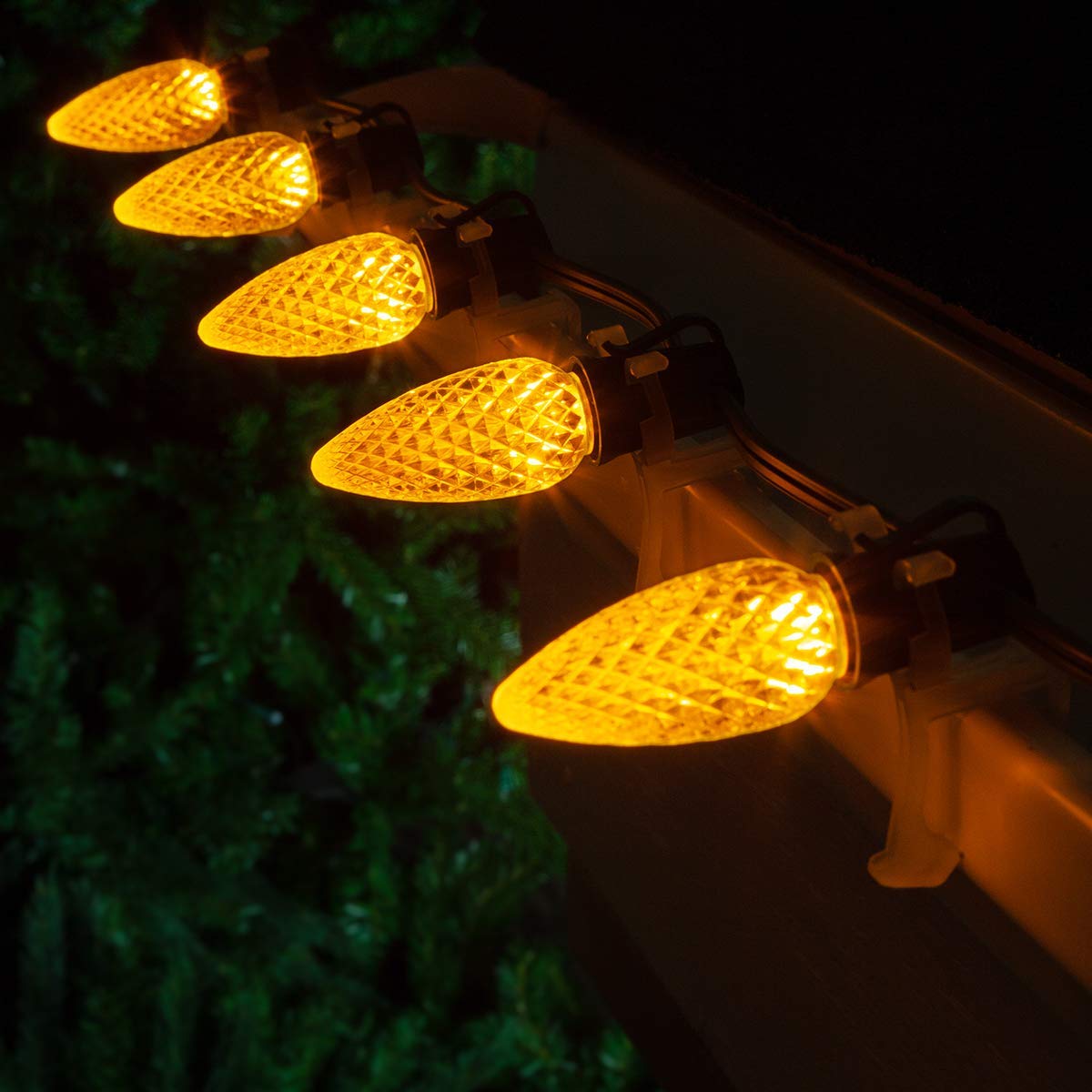 Wintergreen Lighting Box Of 25 Opticore C9 Led Gold Christmas Light Bulbs - Replacement Led Christmas Lights Heavy Duty enhanced Outdoor Christmas Lights  E17 Base (Gold Faceted)
