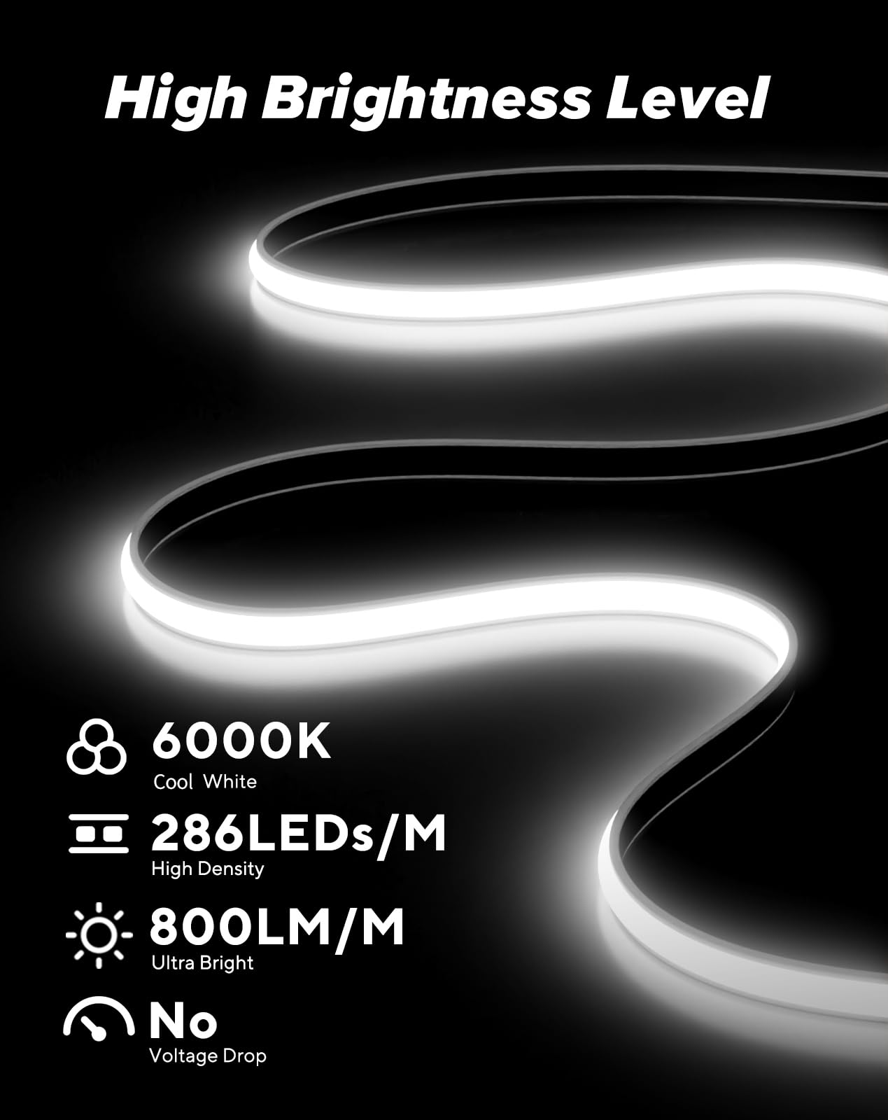 Shine Decor Cob Led Rope Light Ac 120V  800Lm Ultra Bright  Ip65 Waterproof Cold-Resistant Etl Neon Strip  No Driver Tape Lighting For Home Commercial 10X4.5Mm  6000K Cool White  82Ft